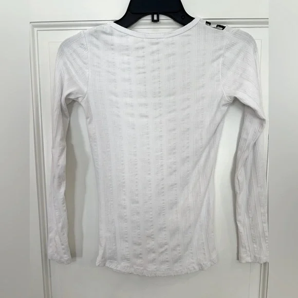 LNA ribbed white long sleeve top with cut out shoulders - Picture 3 of 5